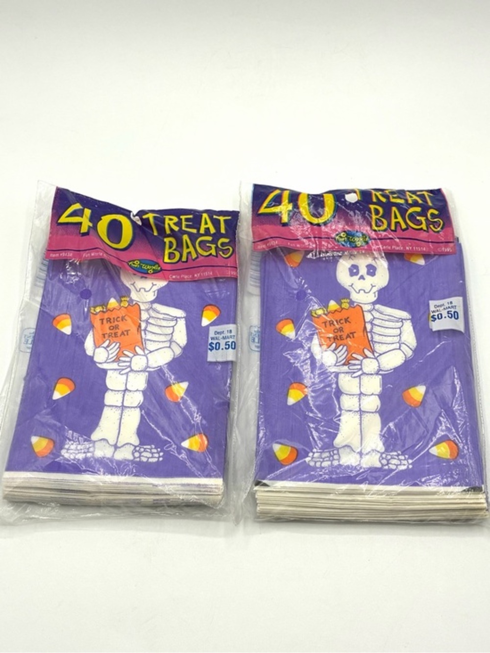 Vintage 90s Fun World Skeleton Halloween Treat Bags Sealed Lot of 2 USA